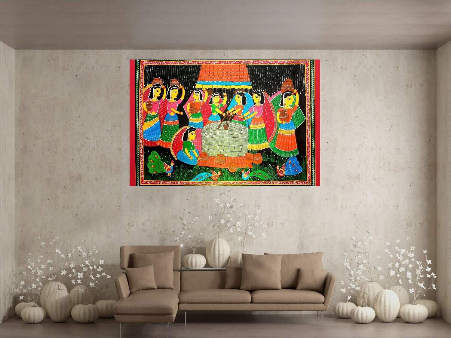 Wall Decor with Photo Frame / Unframed / on Paper Canvas, madhubani painting art