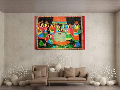 Wall Decor with Photo Frame / Unframed / on Paper Canvas, madhubani painting art