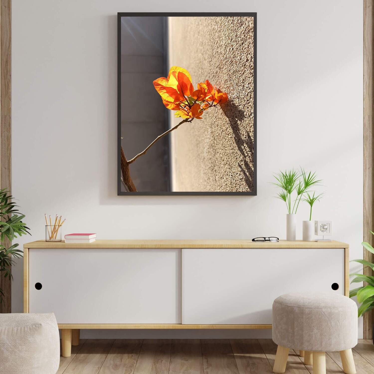 Wall Decor with Photo Frame / Unframed / on Paper Canvas, Flower