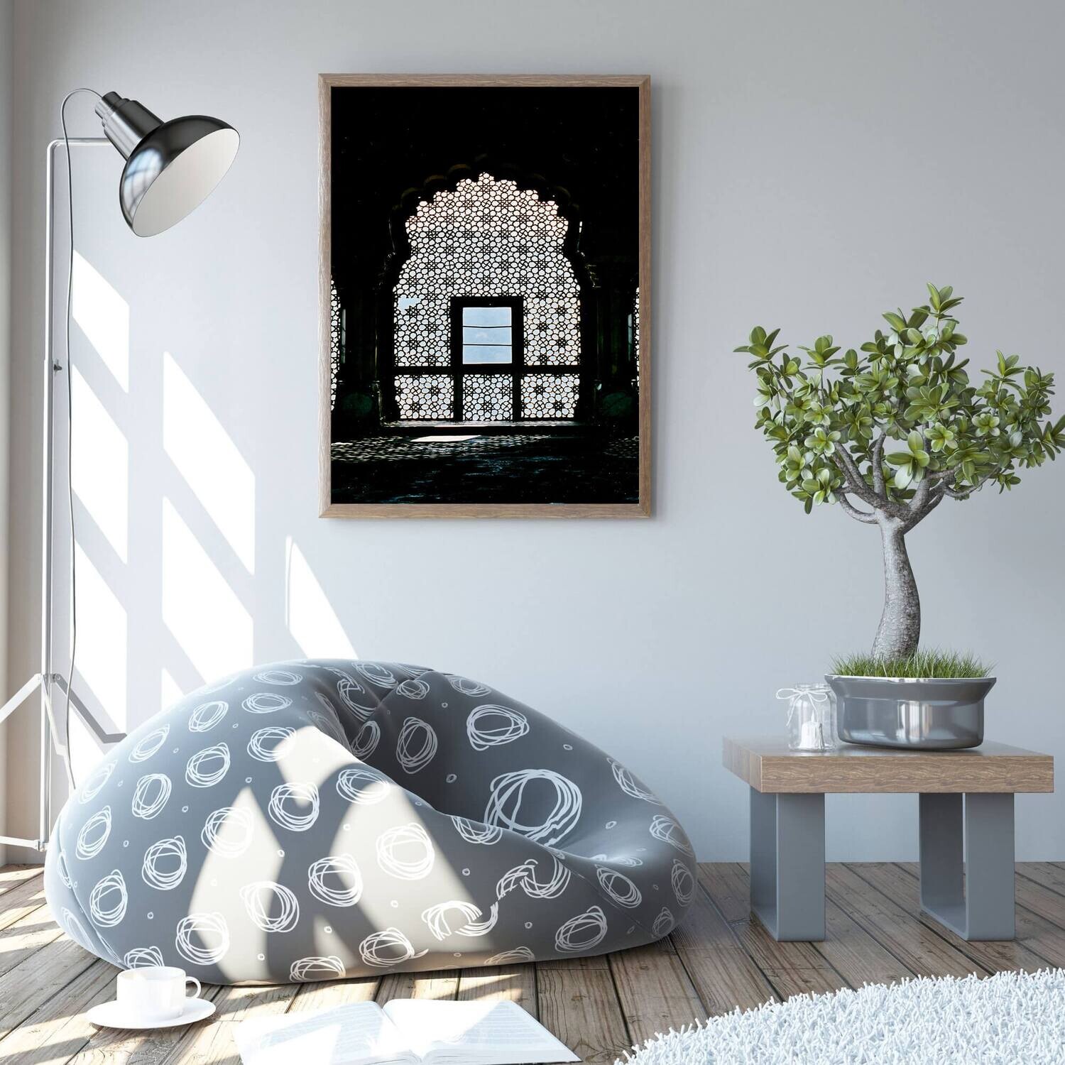 Wall Decor with Photo Frame / Unframed / on Paper Canvas, architecture print, Window, Jaali