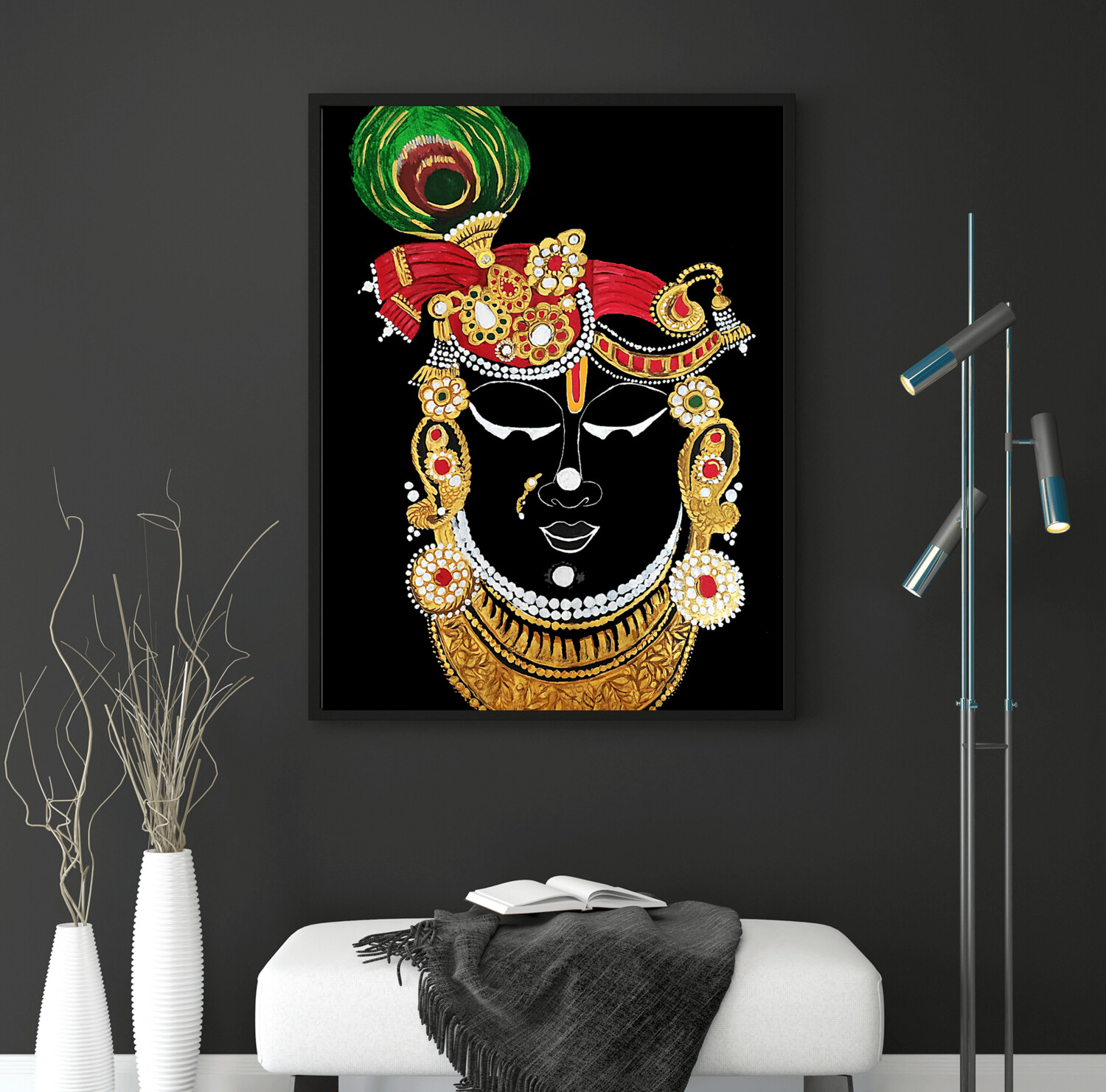 Wall Decor with Photo Frame / Unframed / on Paper Canvas, Shrinathji Krishna Pichwai Painting Picture