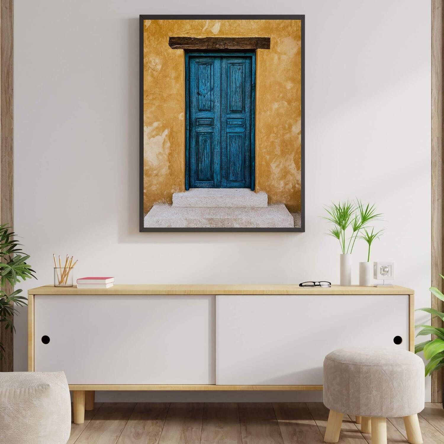Wall Decor with Photo Frame / Unframed / on Paper Canvas, door wall art,rustic,home door art,village art, Size: Small 8 x 11 inch A4 Size, Medium: Fine Art Paper, No Frame or Framed: No Frame only Print