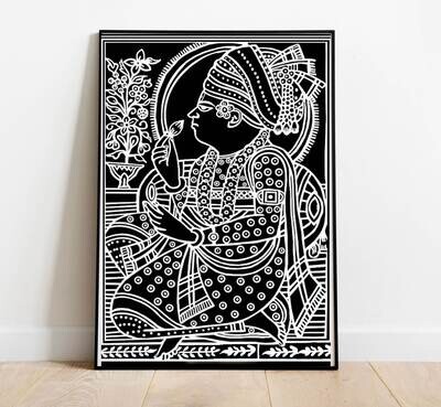 Wall Decor with Photo Frame / Unframed / on Paper Canvas, Line Drawing Lord Swaminarayan