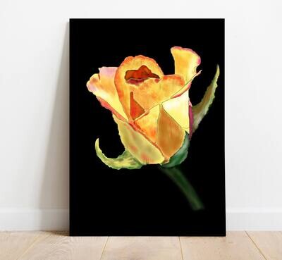 Wall Decor with Photo Frame / Unframed / on Paper Canvas, Yellow Rose Flower