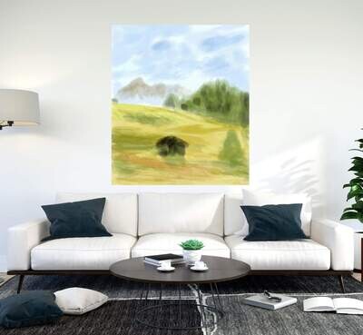 Wall Decor with Photo Frame / Unframed / on Paper Canvas, Valley Grass Sky