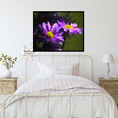 Wall Decor with Photo Frame / Unframed / on Paper Canvas, Purple Flower