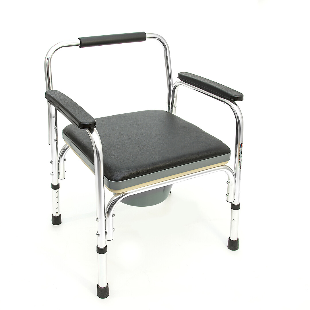 Кресло туалет FS895L Мега-Оптим для взрослых, пожилых людей и инвалидов, стул с санитарным оснащением повышенной грузоподъемности (до 120 кг) с мягким сиденьем-крышкой