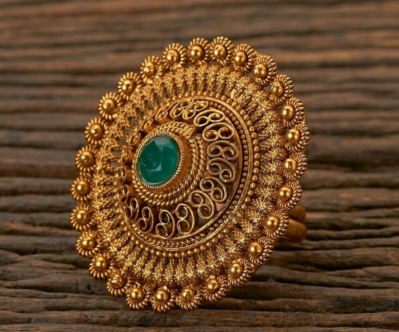 Antique South Indian Ring With Matte Gold Plating