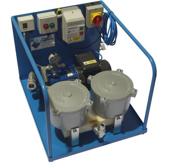 Twin Unit Filtration Systems Skid Frame, Power Supply: 240v, Pump: PCP - Suitable for light fluids to 46 Visc, Magnetic Pre-Filter: None, Bag Filter Housing: None