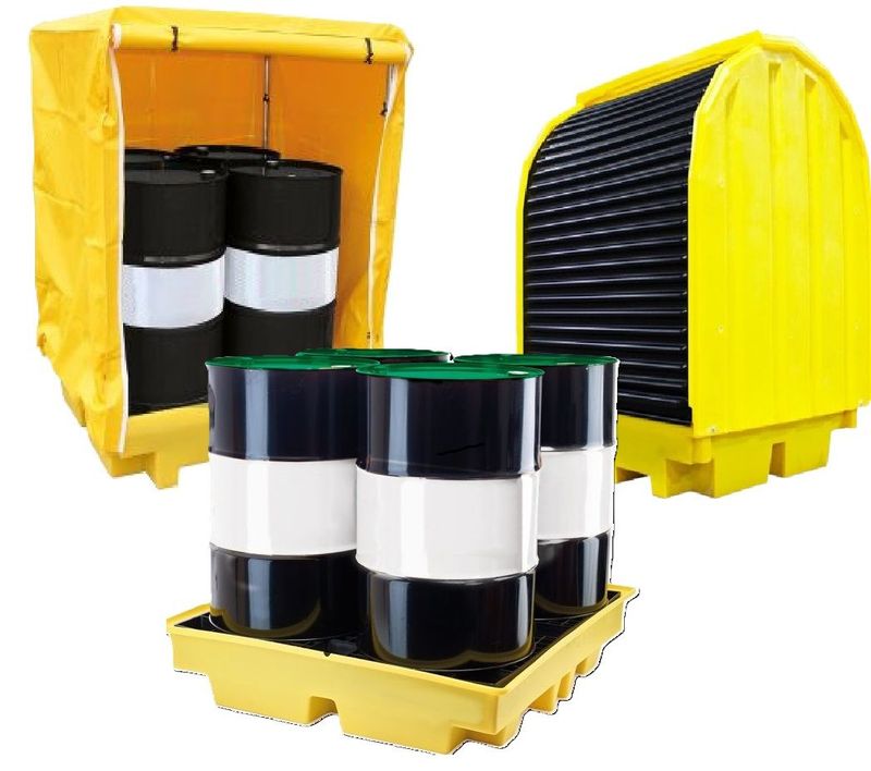 Four 205L Drum Spill Pallets
