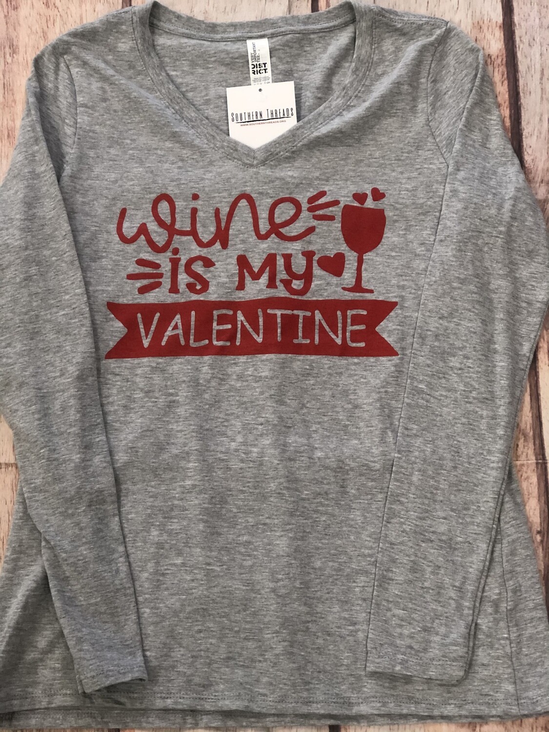 Wine Is My Valentine Long Sleeve Grey/Red