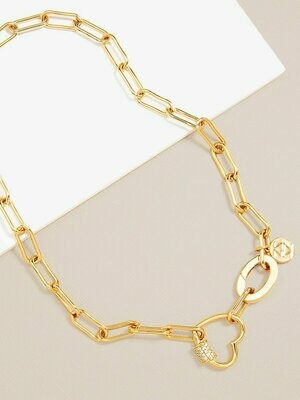 Zenzii Crystal Heart Chain Collar Necklace