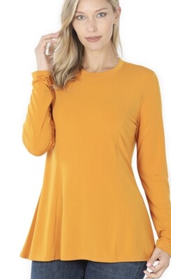 Zenana ITY Long Sleeve Round Neck A-line Top
