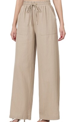 Zenana Soft Linen Drawstring-Waist Pants w/Pockets