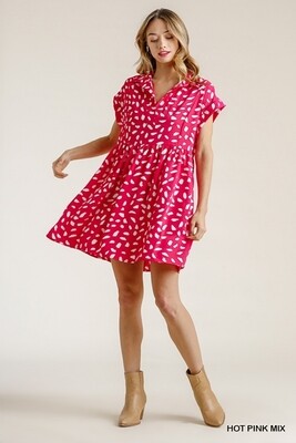 Umgee Dalmatian Print Short Sleeve Babydoll Dress