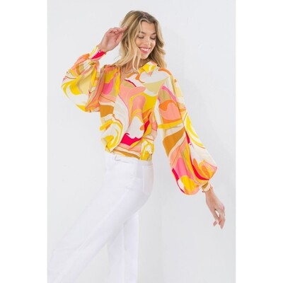 Flying Tomato Printed Blouse- Ivory/Yellow