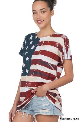 Zenana American Flag Print Short Sleeve Top