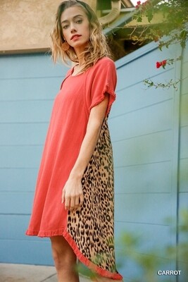 Umgee Linen Blend Short Sleeve Animal Print Dress