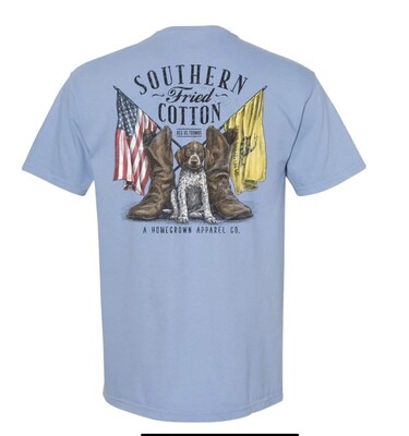 Southern Fried Cotton Pup & Flags Short Sleeve Tee