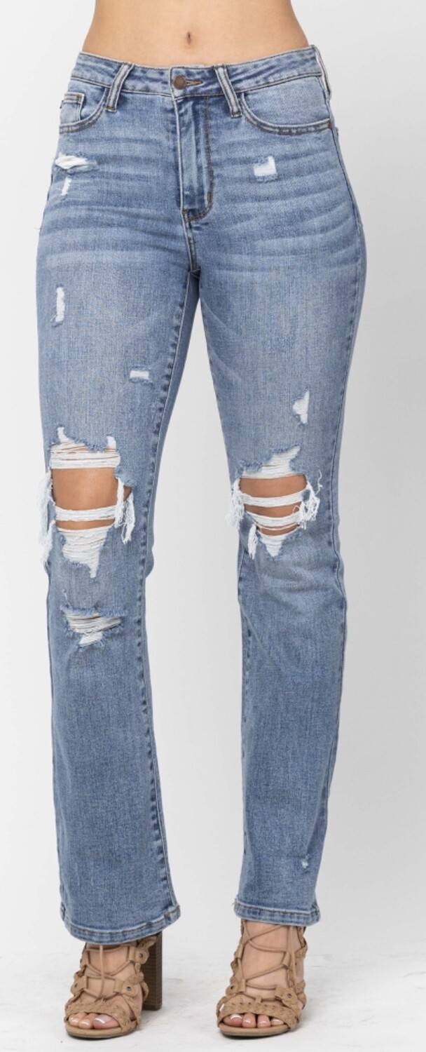Judy Blue HW Stone Wash Destroyed Bootcut Jeans
