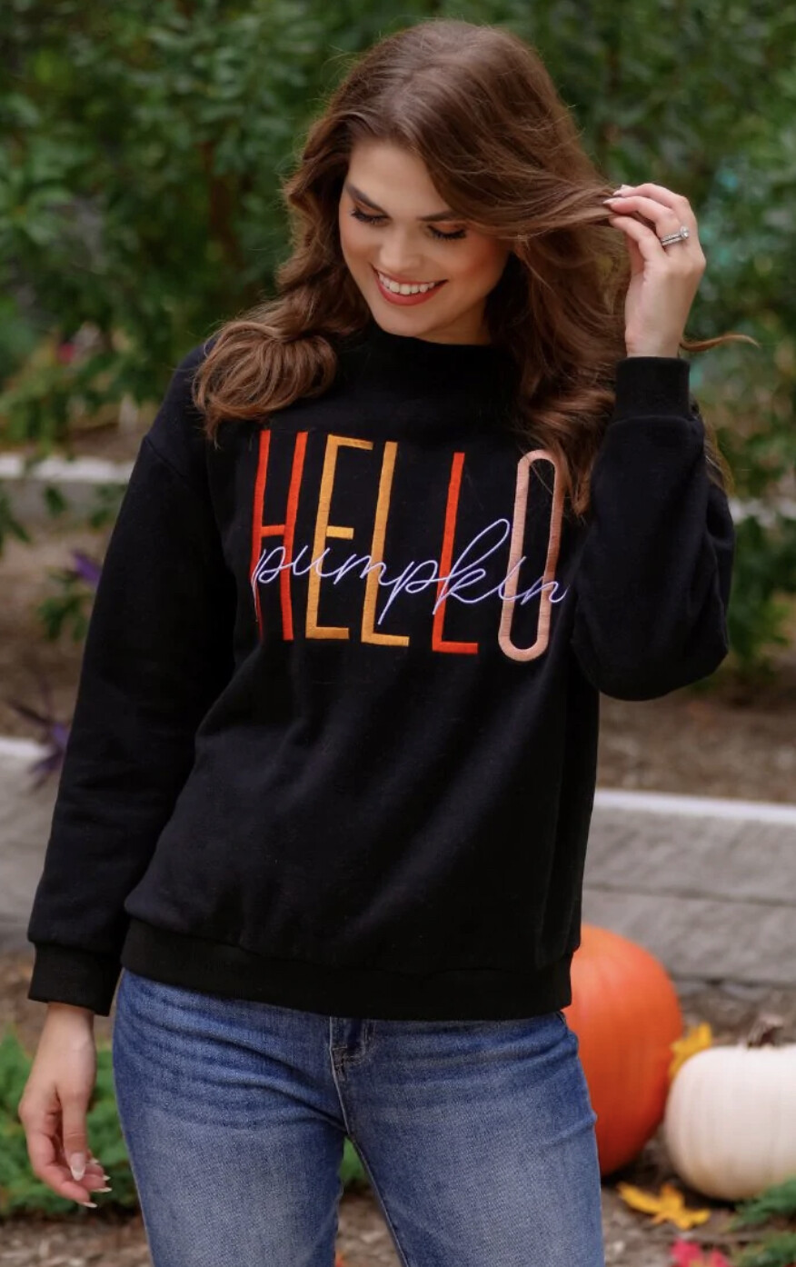 Jess Lea Hello Pumpkin Embroidered Sweatshirt