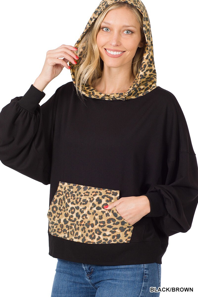 Zenana Soft French Terry Reverse Leopard Hoodie