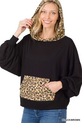 Zenana Soft French Terry Reverse Leopard Hoodie