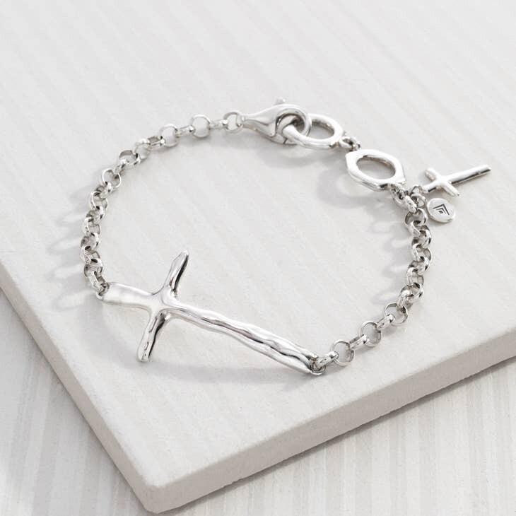 Silpada "In Good Faith" Organic Cross Bracelet 7.5" Sterling Silver