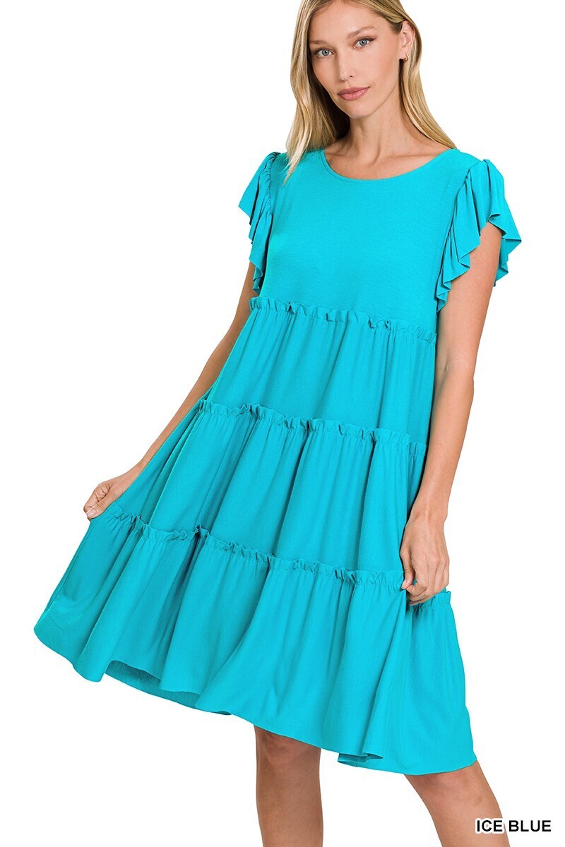 Zenana Ruffle Sleeve Tiered Dress