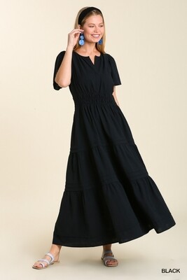 Umgee Tiered Midi Dress with Pin tuck and Smocked