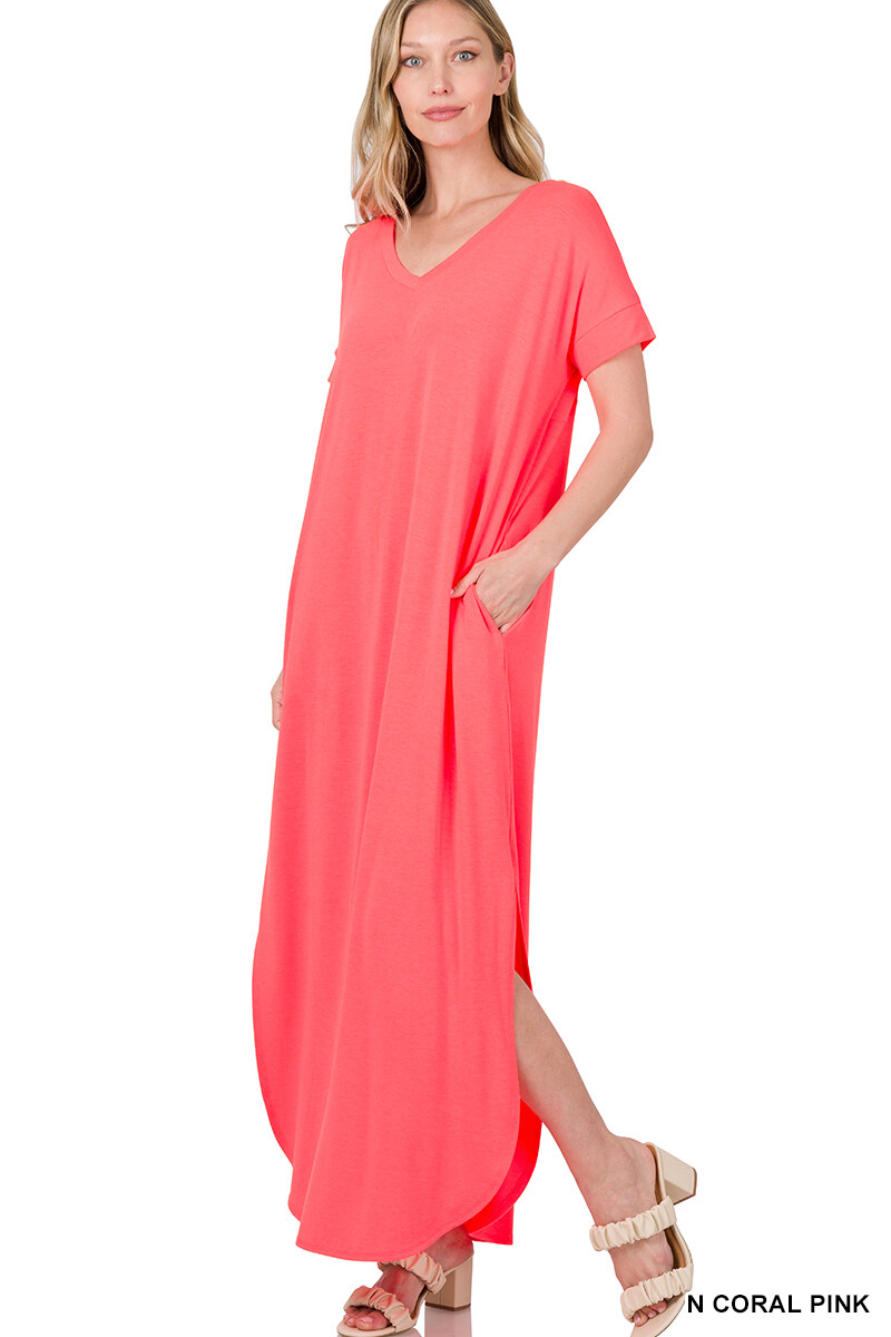 Zenana V-Neck Short Sleeve Maxi Dress