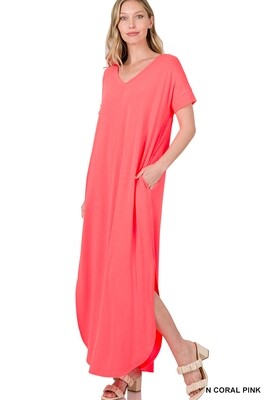Zenana V-Neck Short Sleeve Maxi Dress