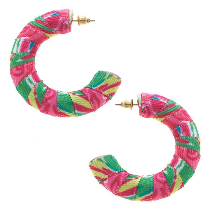 Canvas Reese Tropical Statement Hoop Earrings-Pink
