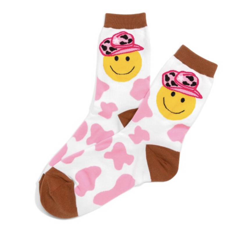 Cow Print and Cowboy Smile Tube Socks