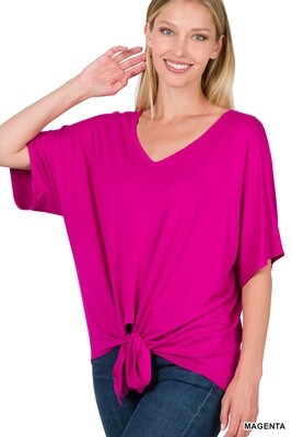 Zenana Luxe Rayon V-Neck Tie Front Top