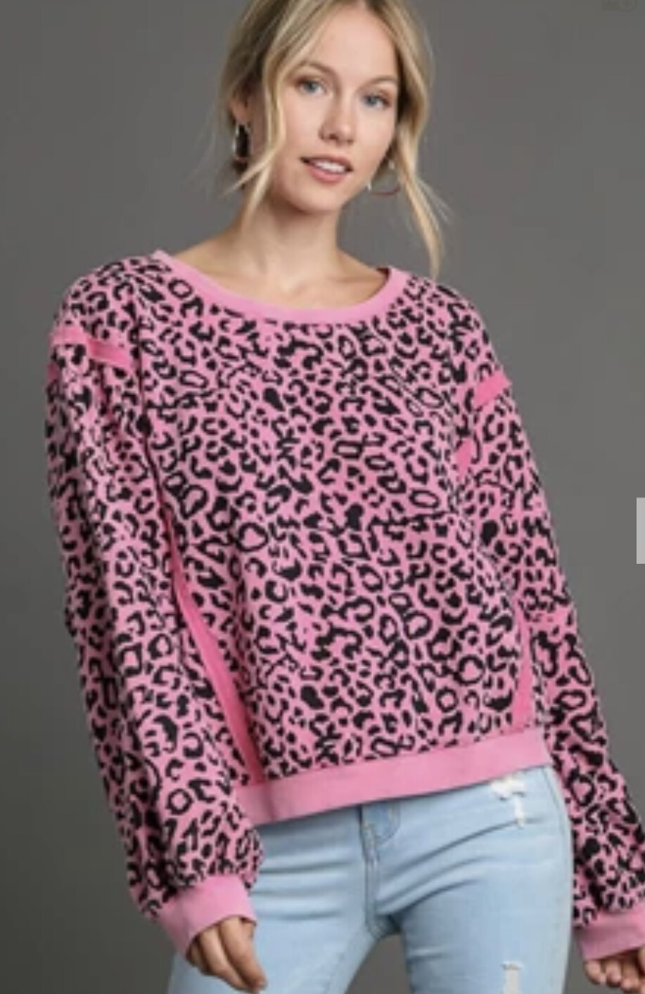 Umgee Washed Leopard French Terry Top