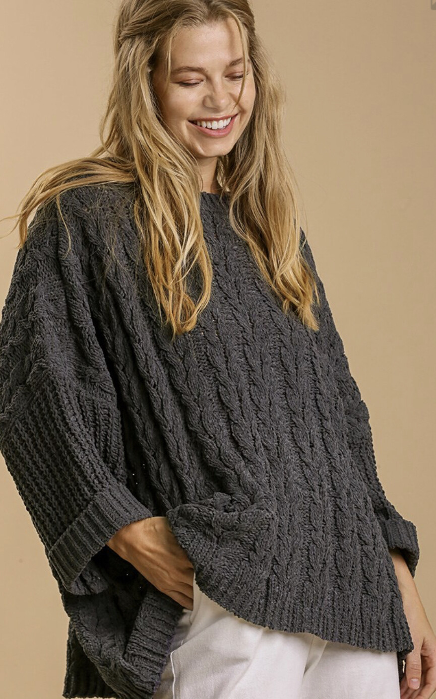Umgee Cuffed L/S Chenille Cable Knit Pullover 