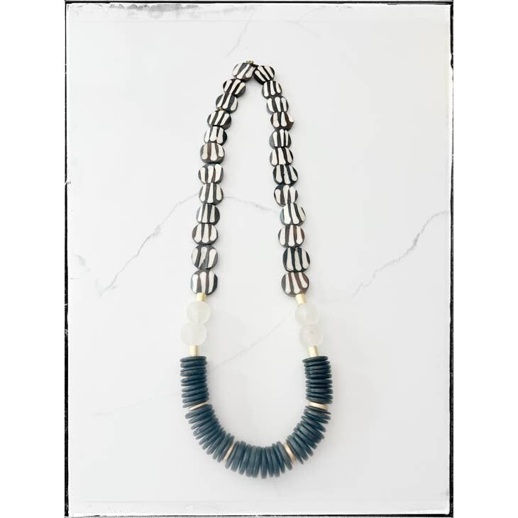 Black Stripe African Bone flat bead necklace