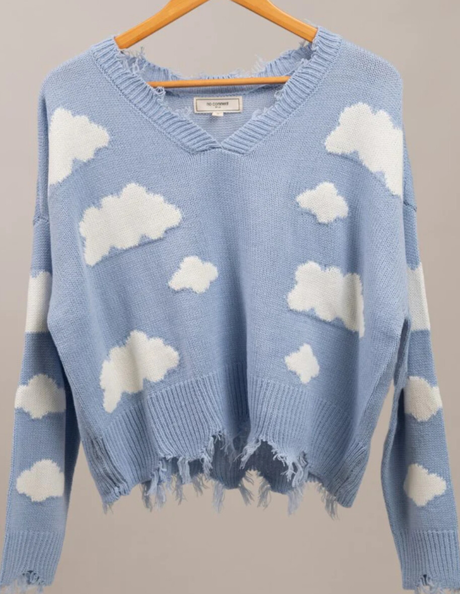 Cloudy with a chance of Flowers Distressed sweater