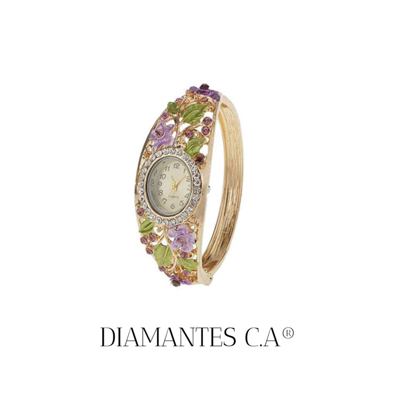 RELOJ CON FLORES Y DIAMANTES DE FANTASÍA 