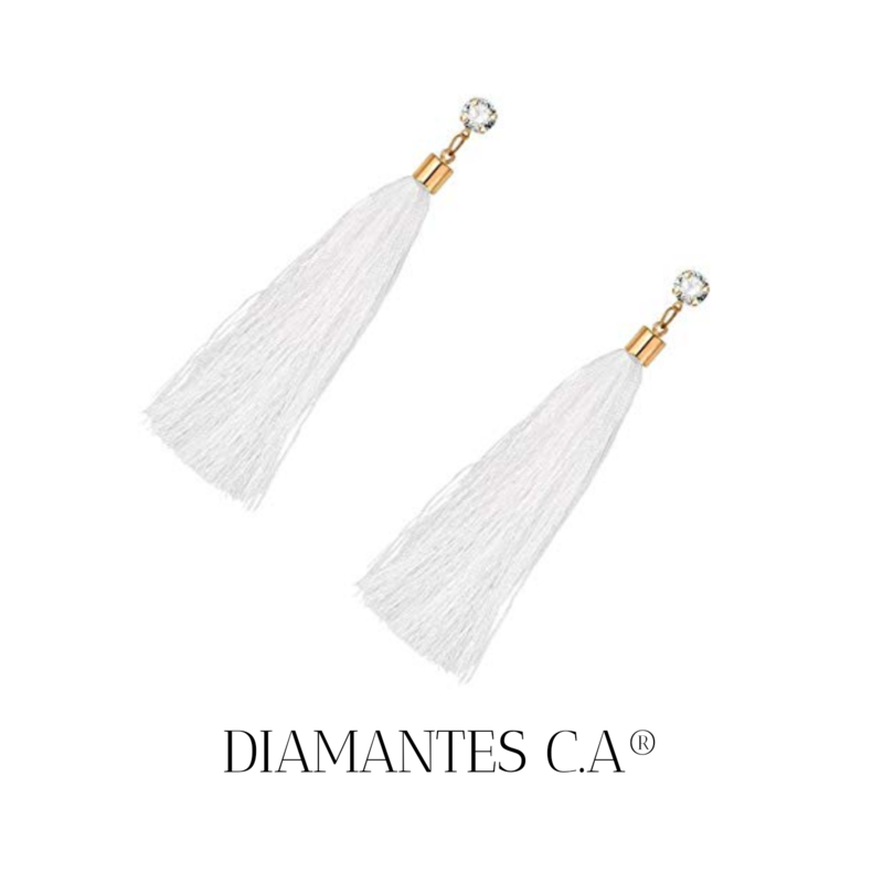 ARETES CON FLECOS LARGOS Y DIAMANTES DE FANTASÍA 