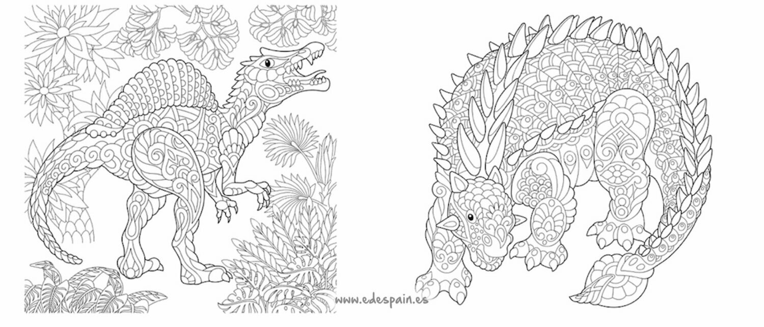 Spinosaurus/Stegosaurus Zentangle - para colorear
