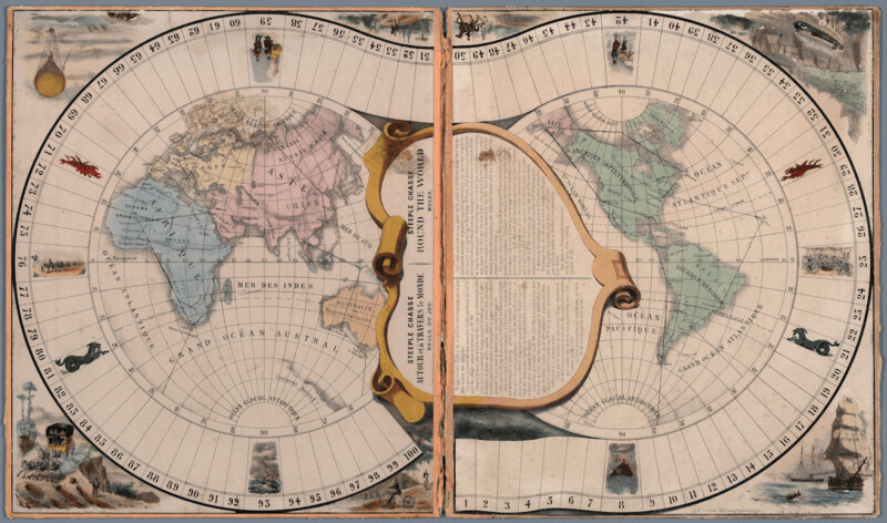 Carrera de obstáculos a través del Mundo". 1860