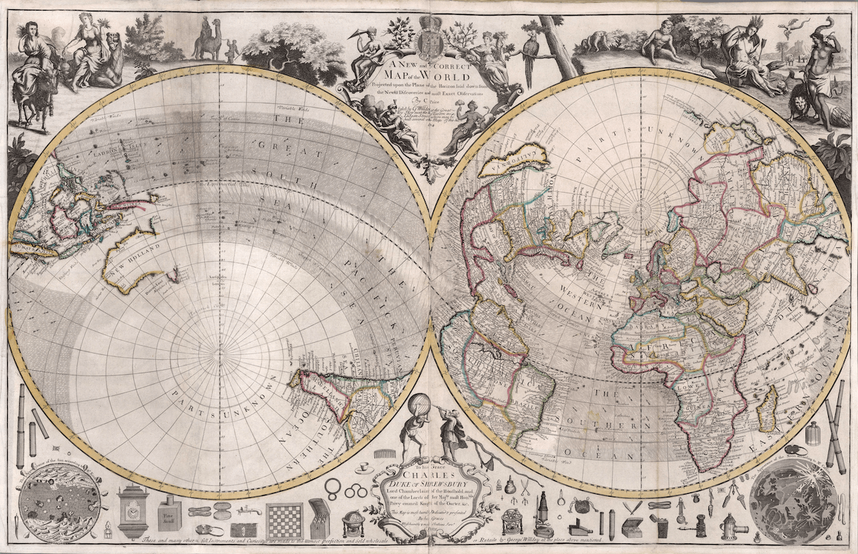 Un nuevo y correcto Mapa del Mundo. 1714
