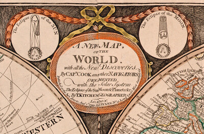 Mapa con los descubrimientos del Capitan Cook. 1799