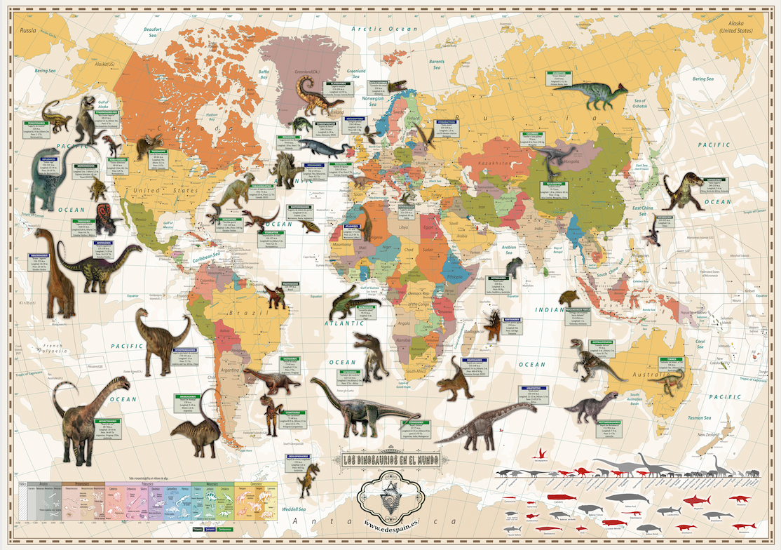 Alfombra Mapa Dinosaurios Mesozoico (Triásico, Jurásico y Cretácico)