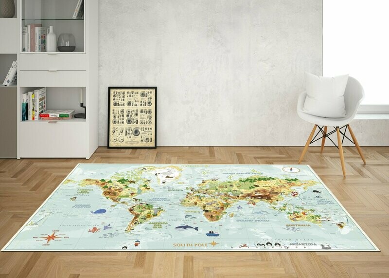 Alfombra Mapa juegos Infantil. Animales, etnias, monumentos, paises, capitales,...