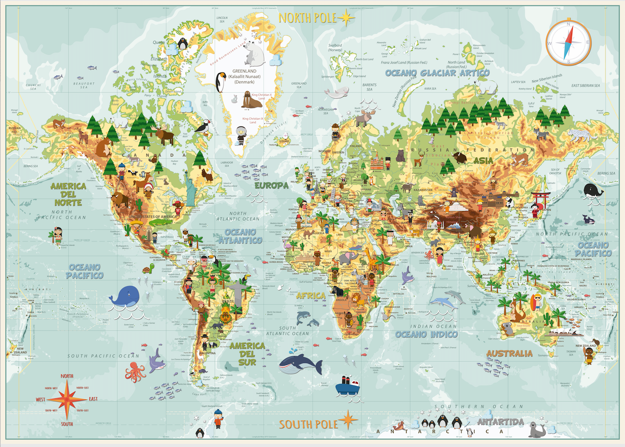 Alfombra Mapa juegos Infantil. Animales, etnias, monumentos, paises, capitales,...