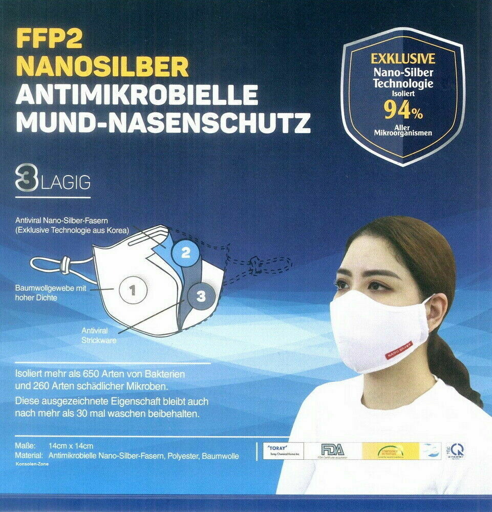 Atemschutzmaske Mundschutz waschbar FFP2 antimikrobiell