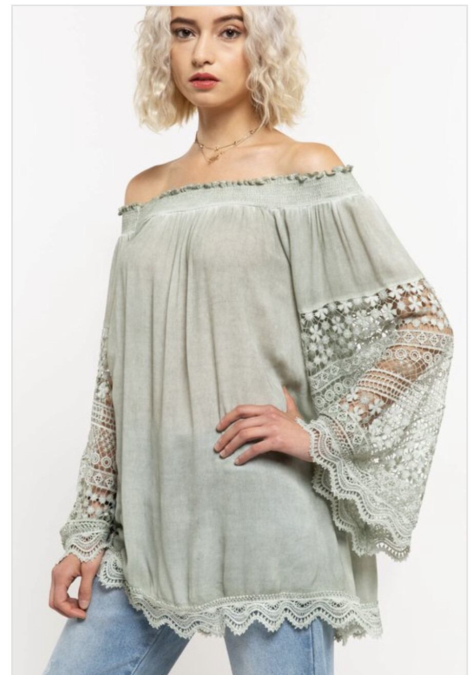 Lace sleeve peasant top